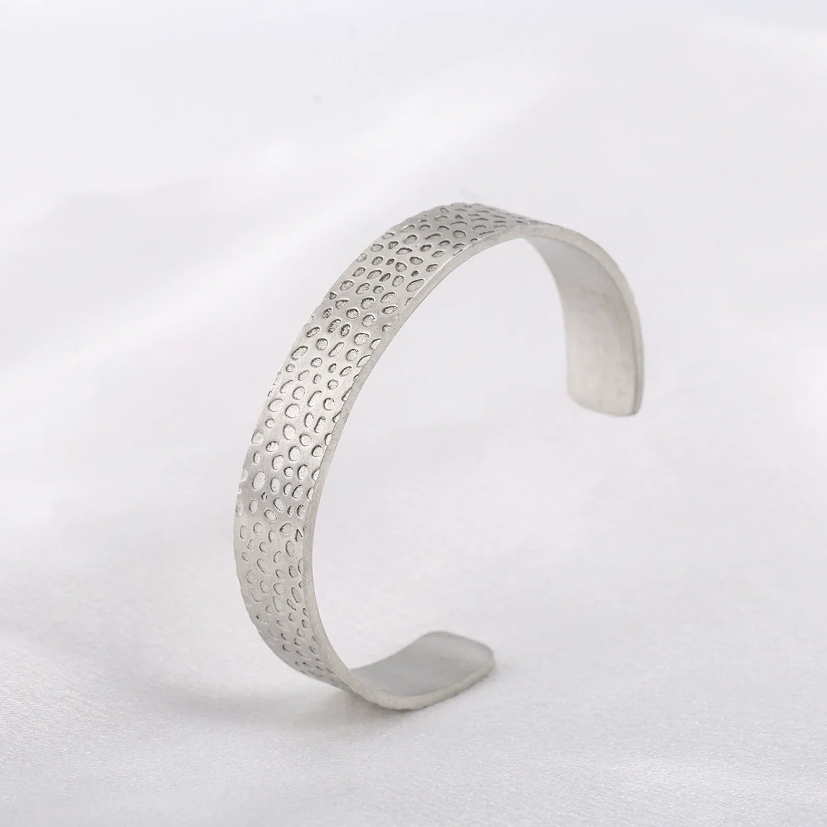 Stainless Steel Retro Casual Geometric Irregular Spot Cshaped Open Wide Face Polished Bracelet