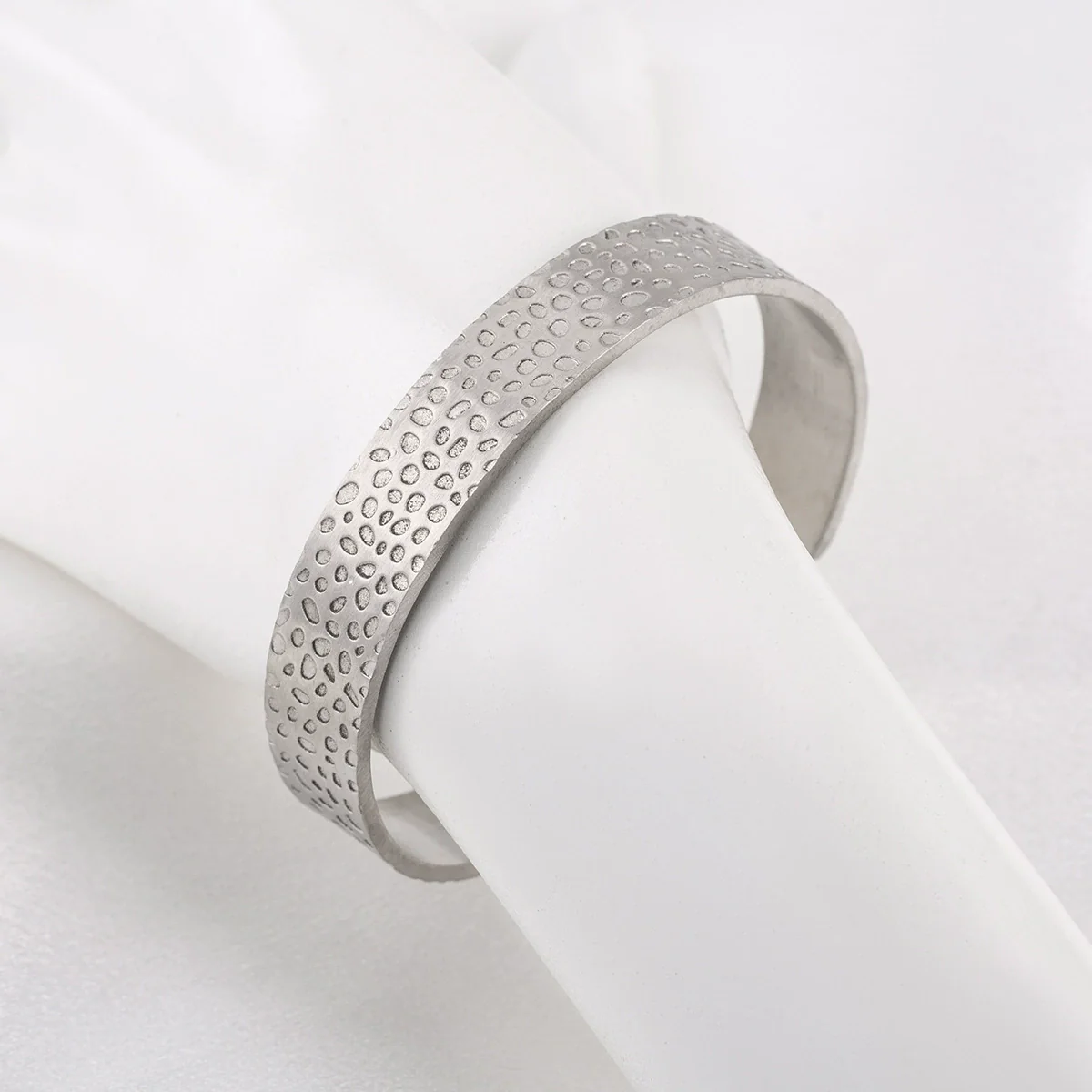 Stainless Steel Retro Casual Geometric Irregular Spot Cshaped Open Wide Face Polished Bracelet - Image 2