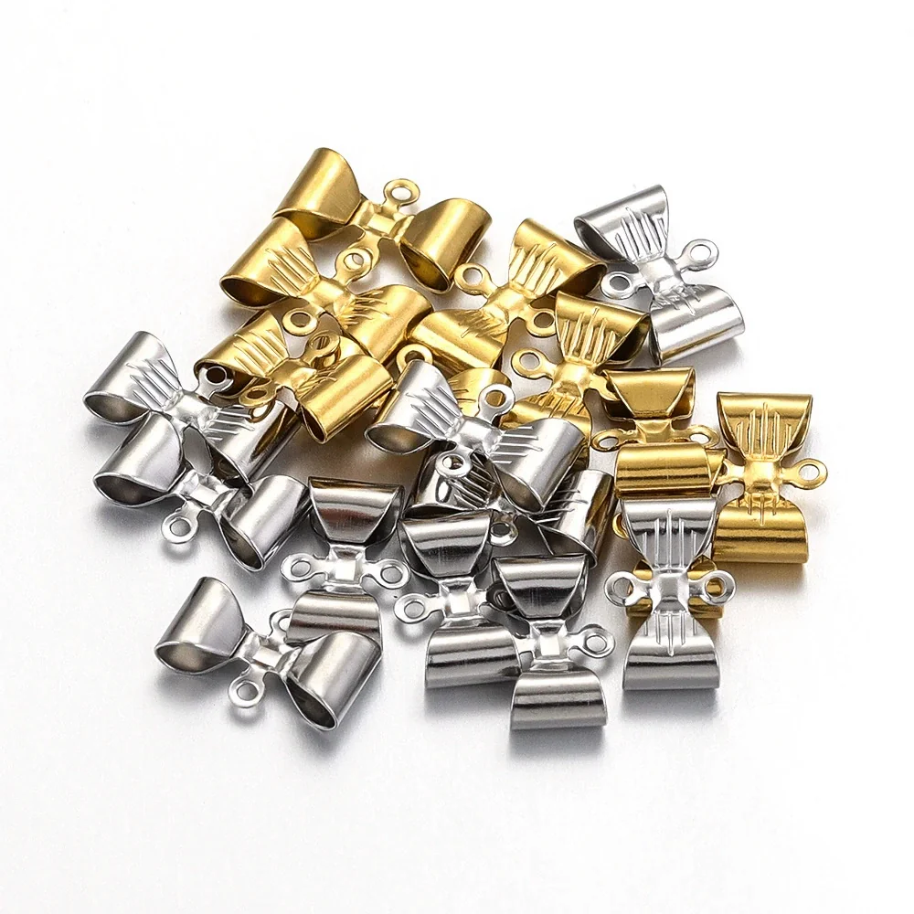 Stainless Steel Retro Double Hole Bow Jewelry Accessories Pendant For Diy Necklace And Bracelet Making With Electroplating
