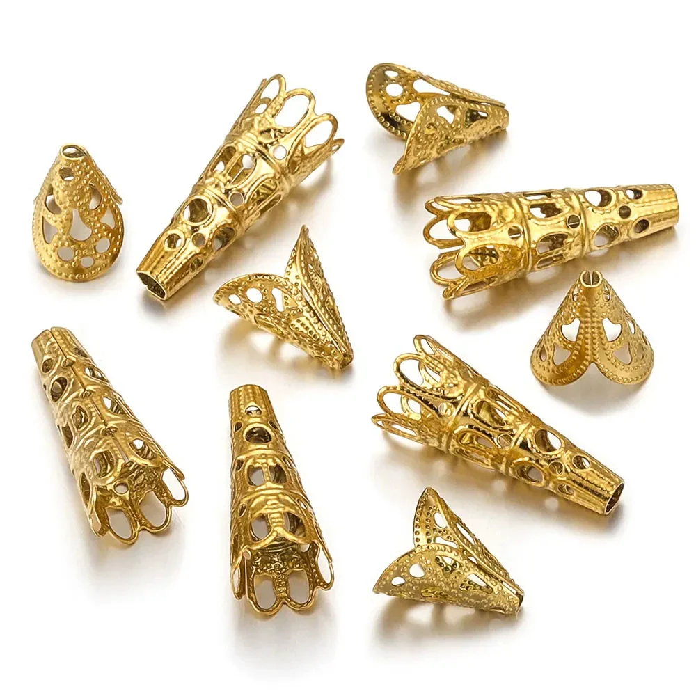 Stainless Steel Retro Funnelshaped Flower Bead Cover For Diy Necklace Bracelet Jewelry With Electroplating And 18K Gold Vacuum Plating - Image 5