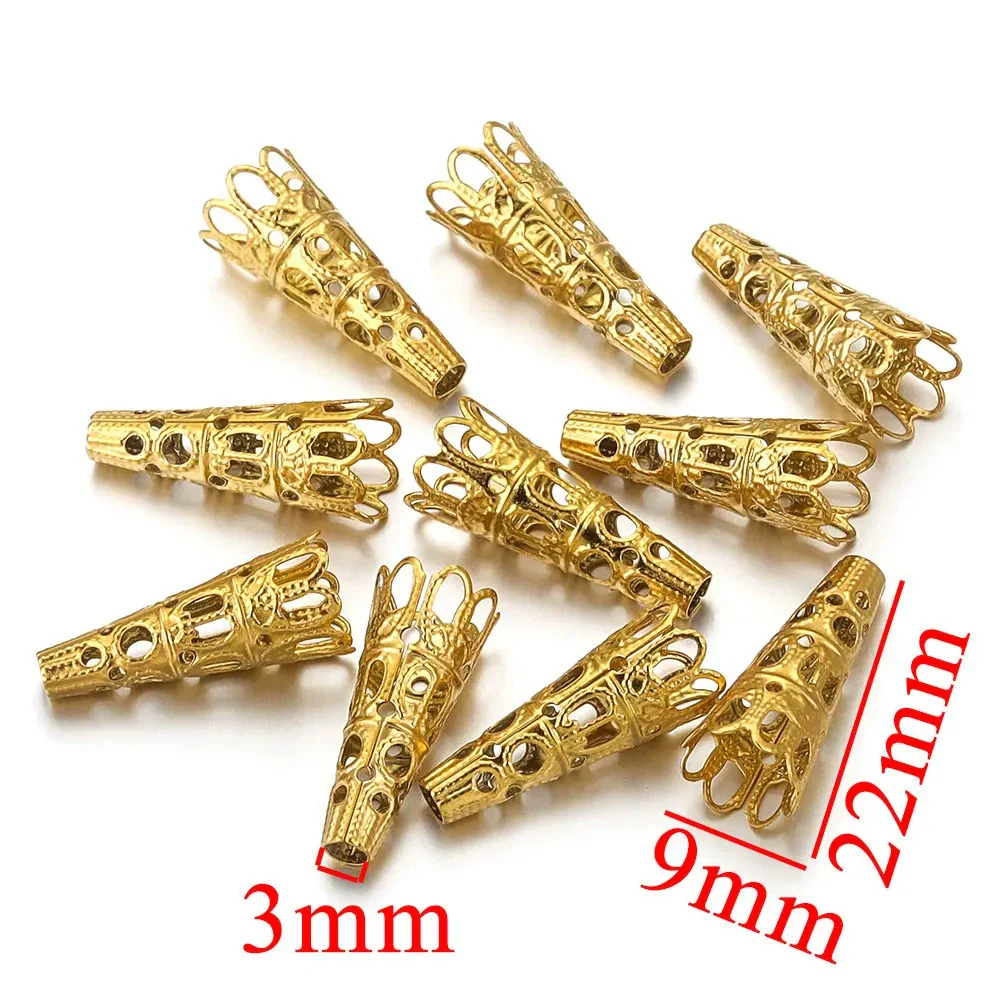 Stainless Steel Retro Funnelshaped Flower Bead Cover For Diy Necklace Bracelet Jewelry With Electroplating And 18K Gold Vacuum Plating - Image 7