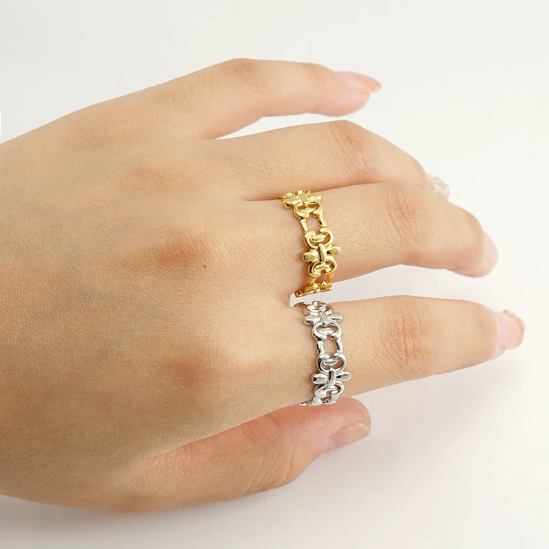 316L Stainless Steel Retro Hollow Ring Electroplated Women's Style - Image 2