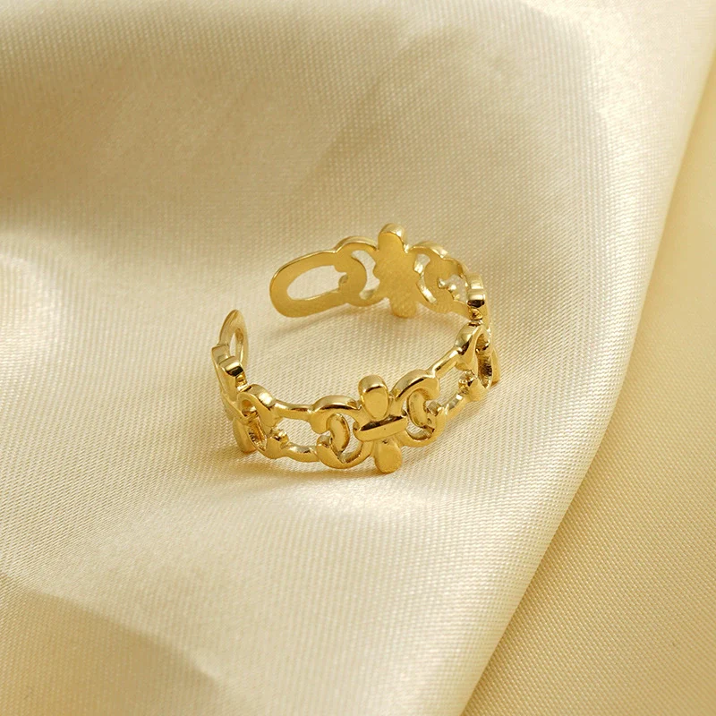 316L Stainless Steel Retro Hollow Ring Electroplated Women's Style - Image 3