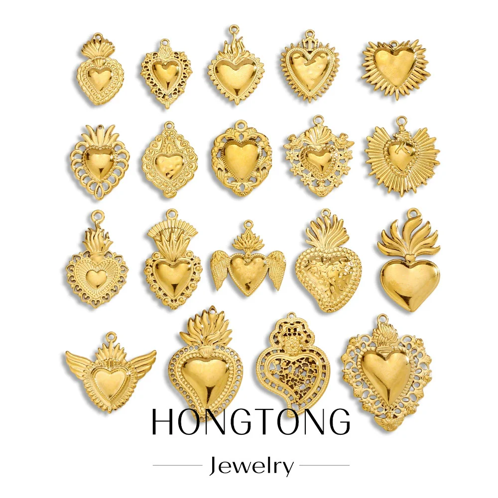 Stainless Steel Retro Style Heart Pendant Electroplating Process Bracelet Necklace Diy Accessories