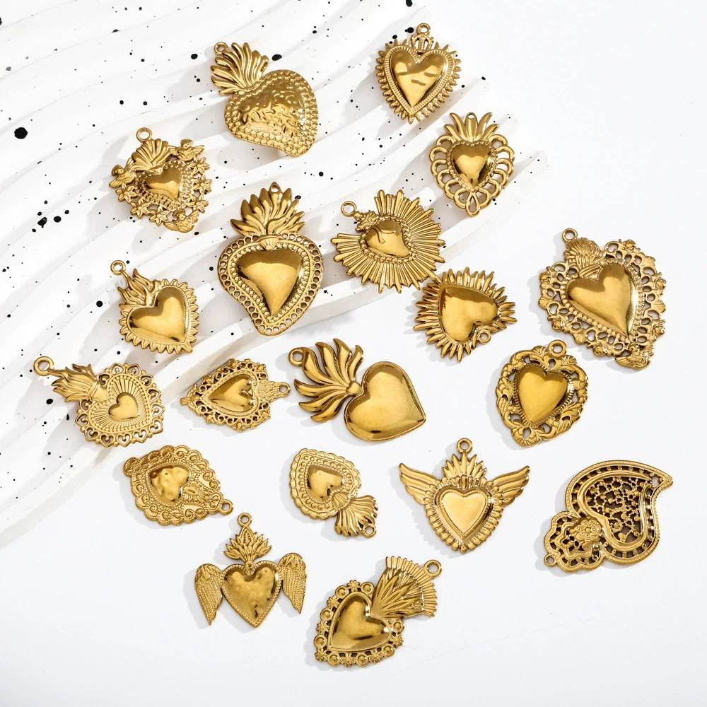 Stainless Steel Retro Style Heart Pendant Electroplating Process Bracelet Necklace Diy Accessories - Image 2