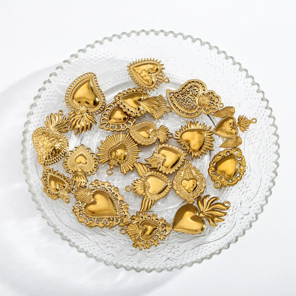 Stainless Steel Retro Style Heart Pendant Electroplating Process Bracelet Necklace Diy Accessories - Image 3