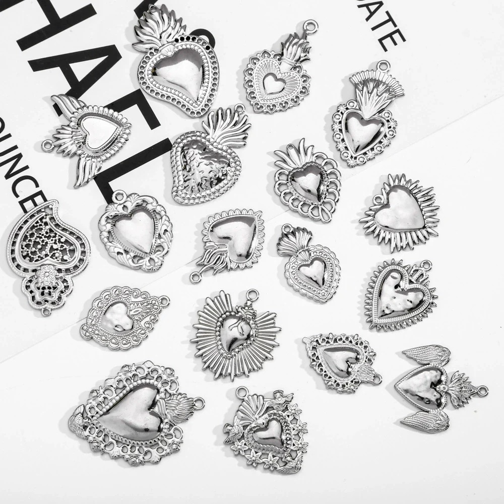 Stainless Steel Retro Style Heart Pendant Electroplating Process Bracelet Necklace Diy Accessories - Image 4