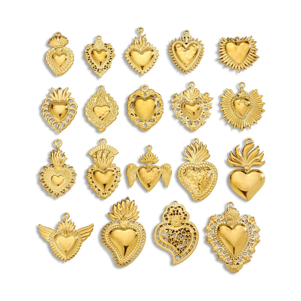 Stainless Steel Retro Style Heart Pendant Electroplating Process Bracelet Necklace Diy Accessories - Image 5