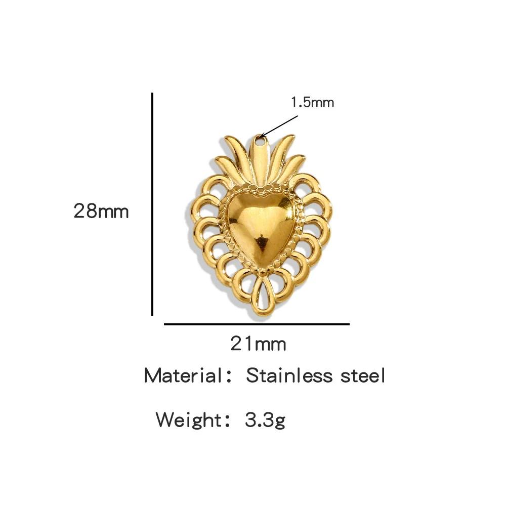 Stainless Steel Retro Style Heart Pendant Electroplating Process Bracelet Necklace Diy Accessories - Image 8
