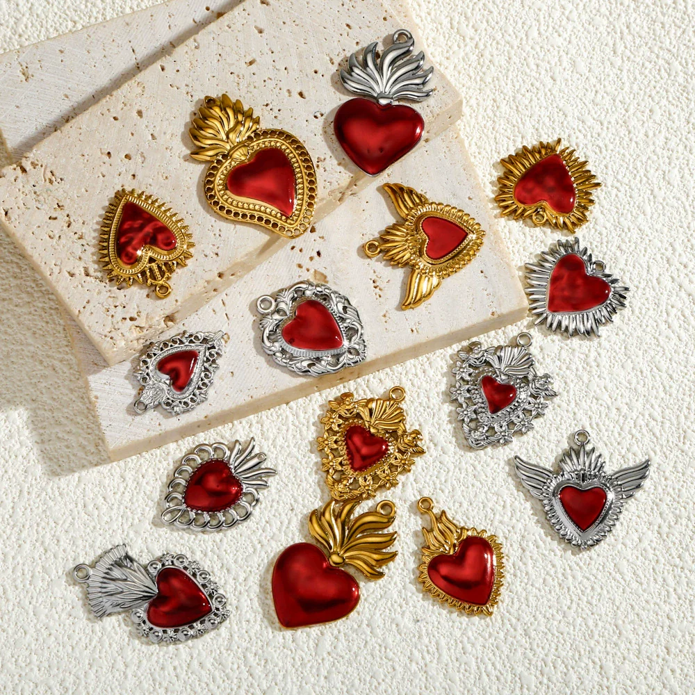 Stainless Steel Retro Style Heart Pendant Oil Dripping Electroplating Craft Bracelet Necklace Diy Accessories - Image 2