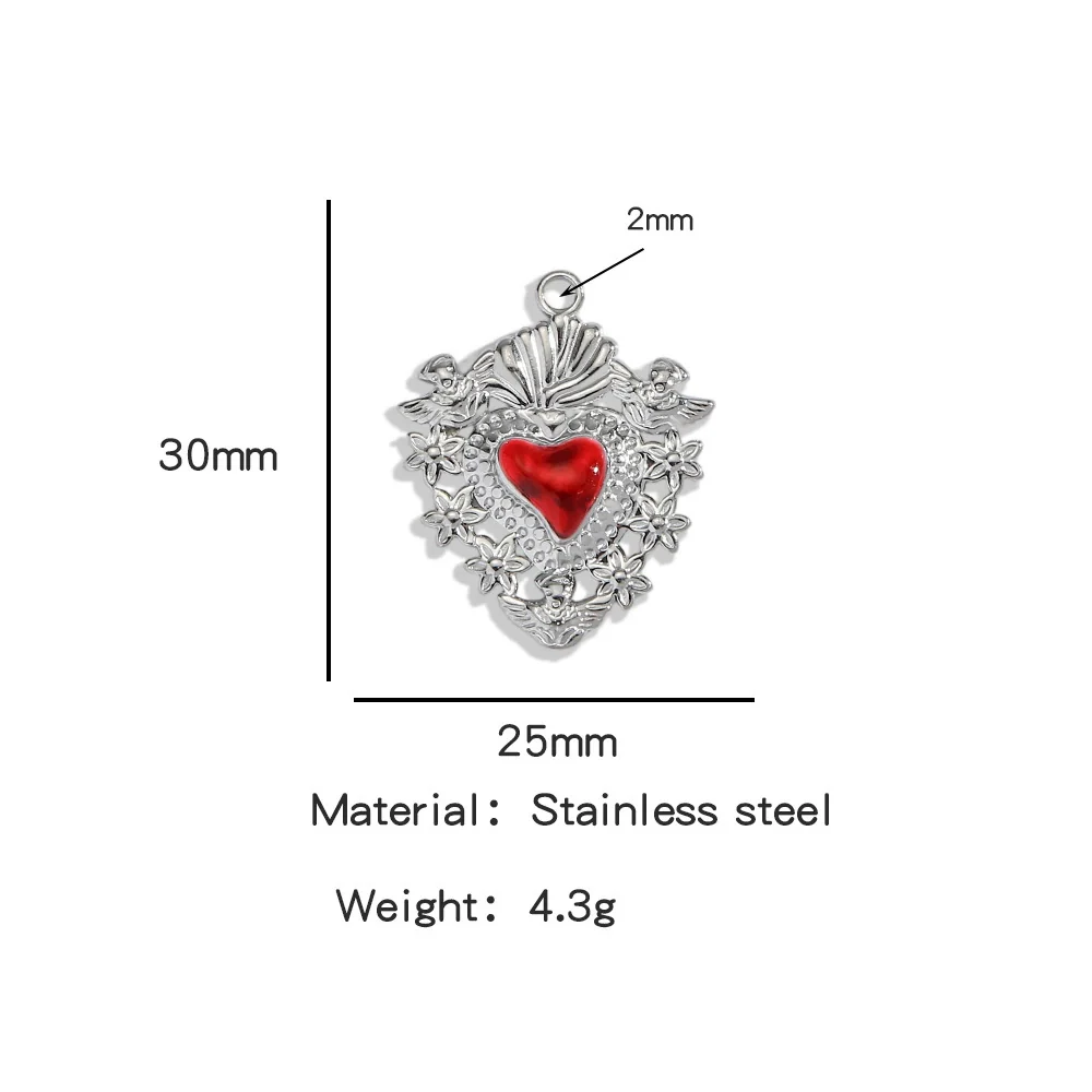 Stainless Steel Retro Style Heart Pendant Oil Dripping Electroplating Craft Bracelet Necklace Diy Accessories - Image 35