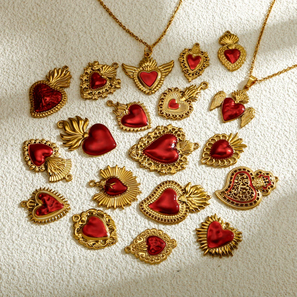 Stainless Steel Retro Style Heart Pendant Oil Dripping Electroplating Craft Bracelet Necklace Diy Accessories - Image 4