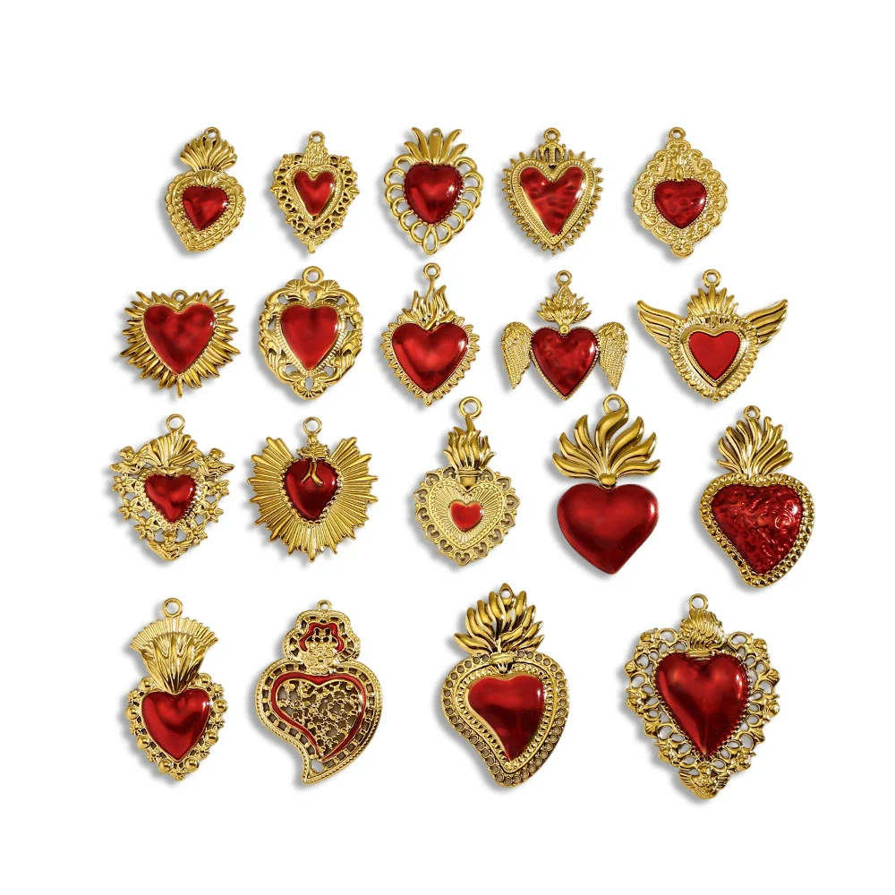 Stainless Steel Retro Style Heart Pendant Oil Dripping Electroplating Craft Bracelet Necklace Diy Accessories - Image 5