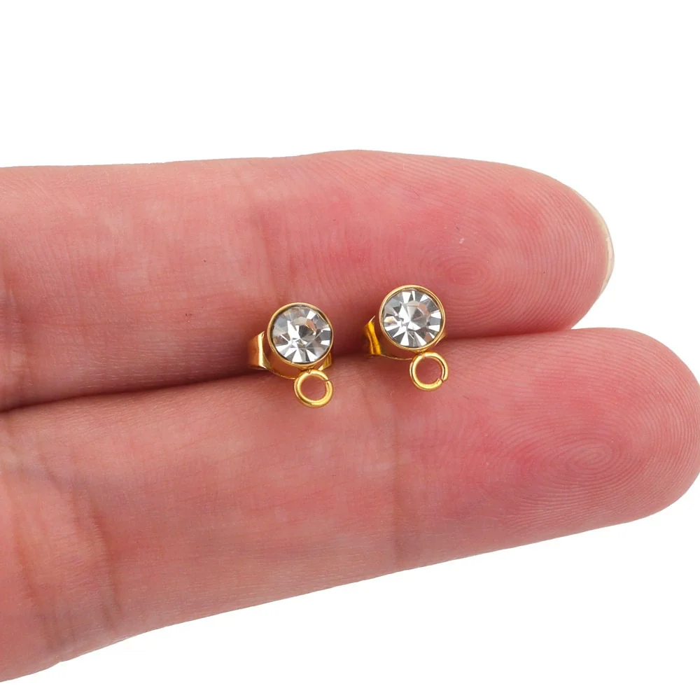 Stainless Steel Rhinestone Hoop Round Bead Earrings Goldplated Electroplated Diy Earring Accessories - Image 2