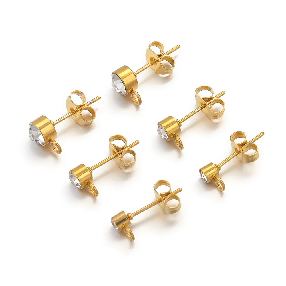 Stainless Steel Rhinestone Hoop Round Bead Earrings Goldplated Electroplated Diy Earring Accessories - Image 3