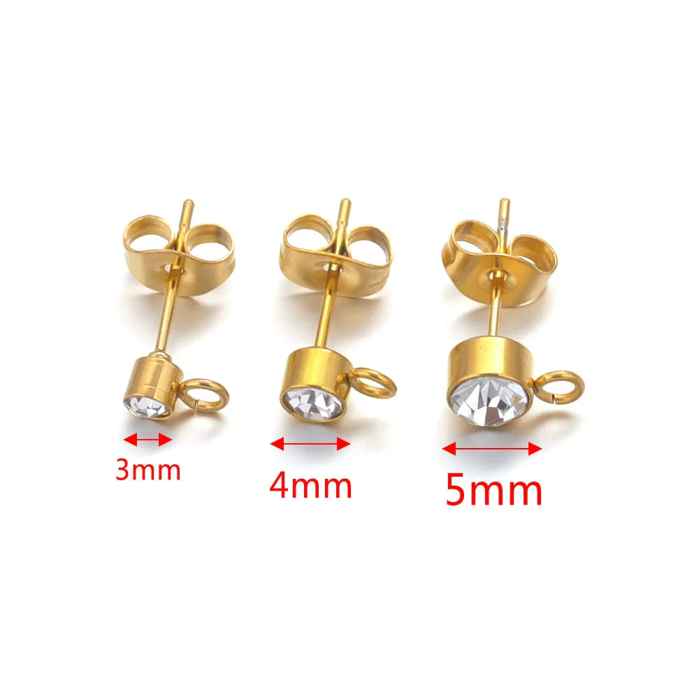 Stainless Steel Rhinestone Hoop Round Bead Earrings Goldplated Electroplated Diy Earring Accessories - Image 4