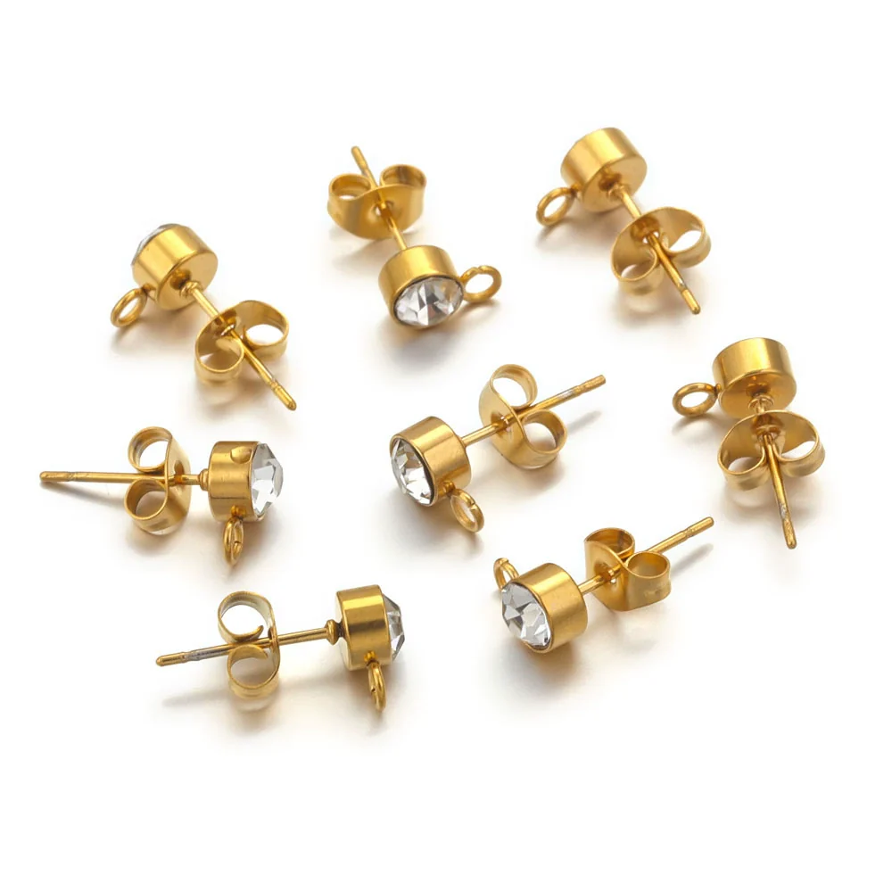 Stainless Steel Rhinestone Hoop Round Bead Earrings Goldplated Electroplated Diy Earring Accessories - Image 5