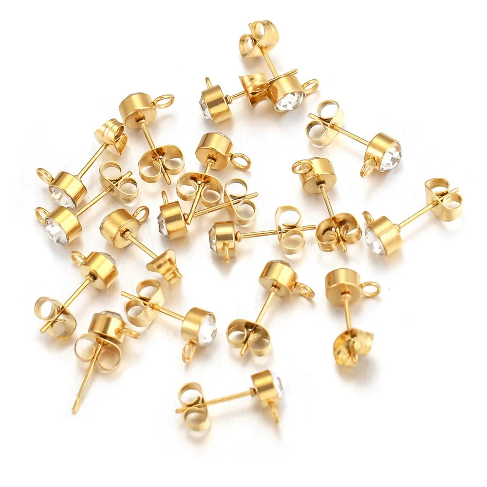 Stainless Steel Rhinestone Hoop Round Bead Earrings Goldplated Electroplated Diy Earring Accessories - Image 7
