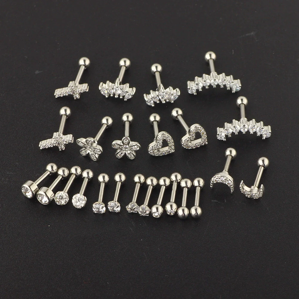 Stainless Steel Rhombus Threaded Piercing Ear Bone Nail Cartilage Earrings Set - Image 4