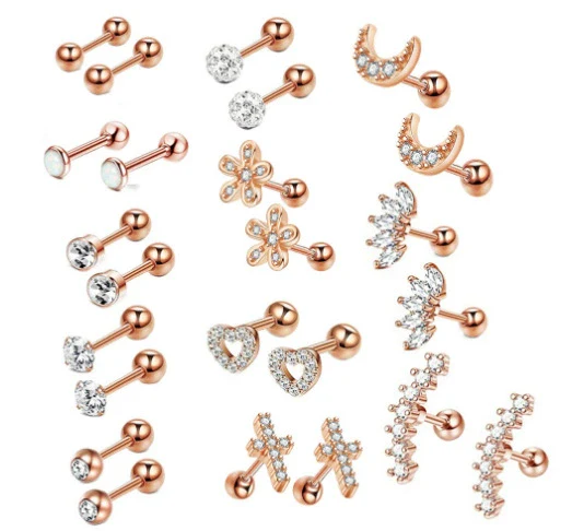 Stainless Steel Rhombus Threaded Piercing Ear Bone Nail Cartilage Earrings Set - Image 8