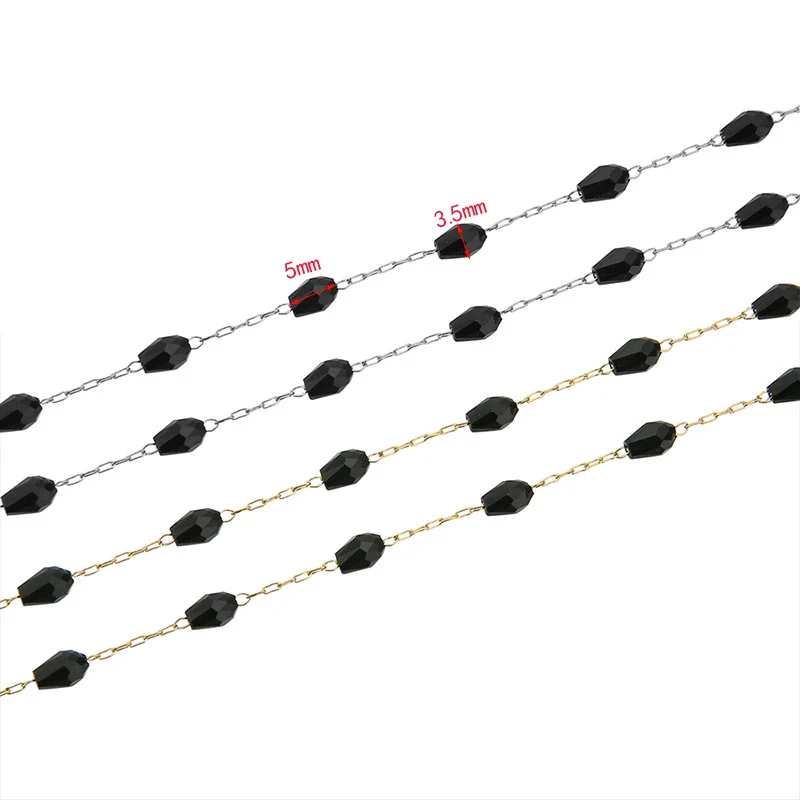 Stainless Steel Rice Bead Chain Black Crystal Multi Sided Beaded Chain Electroplated Handmade - Image 2