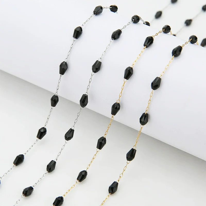 Stainless Steel Rice Bead Chain Black Crystal Multi Sided Beaded Chain Electroplated Handmade - Image 3