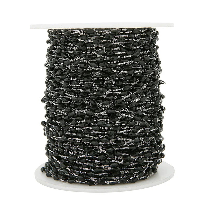 Stainless Steel Rice Bead Chain Black Crystal Multi Sided Beaded Chain Electroplated Handmade - Image 4