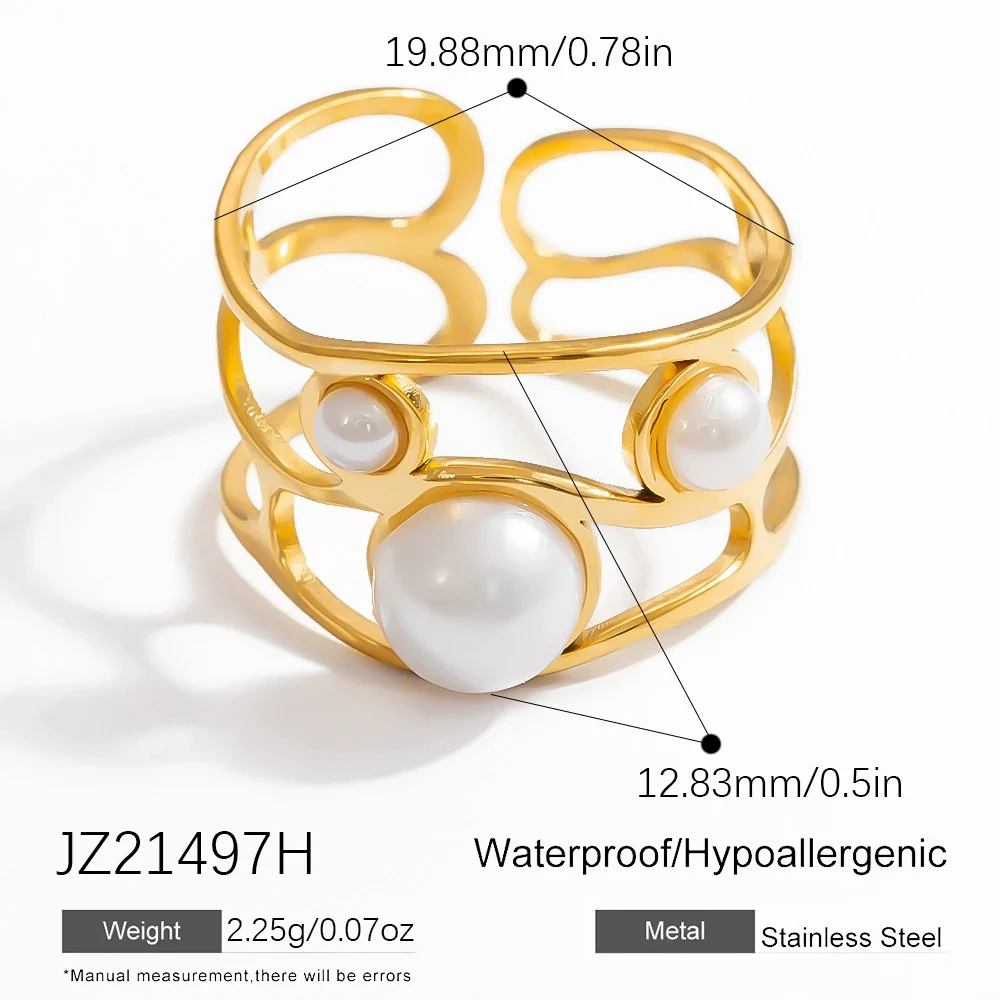 Stainless Steel Ring 18K Gold Plated Natural Stone Geometric Vintage Jewelry - Image 13