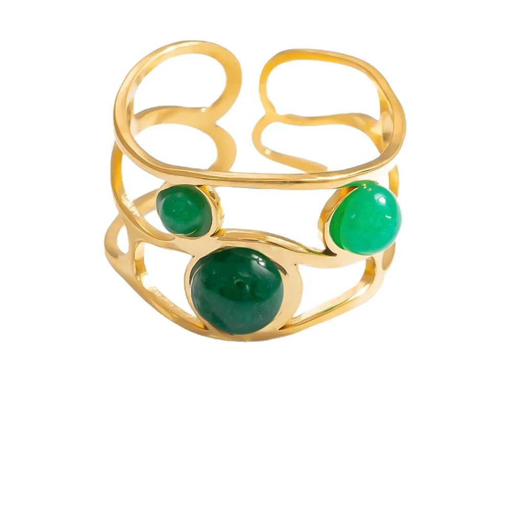 Stainless Steel Ring 18K Gold Plated Natural Stone Geometric Vintage Jewelry - Image 5