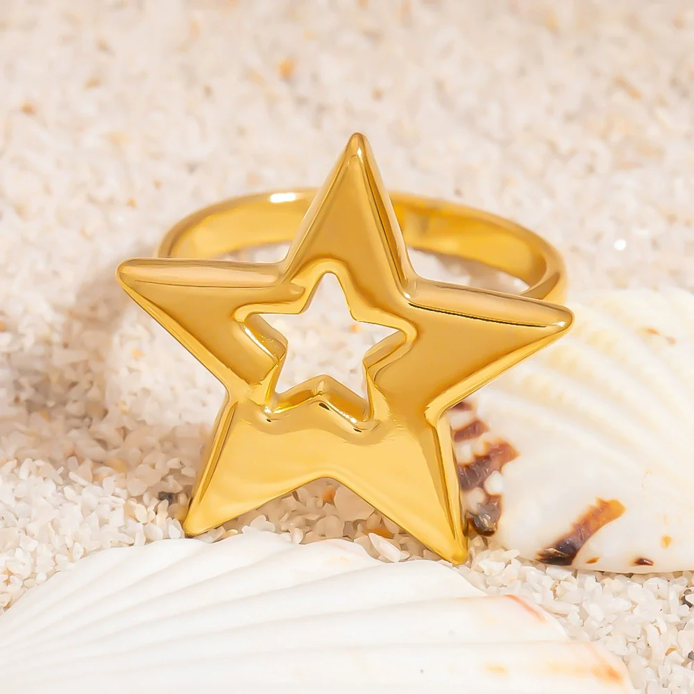 Stainless Steel Ring Ocean Series Starfish Shell Geometric Fashion Minimalist Electroplated Women's Jewelry - Image 4