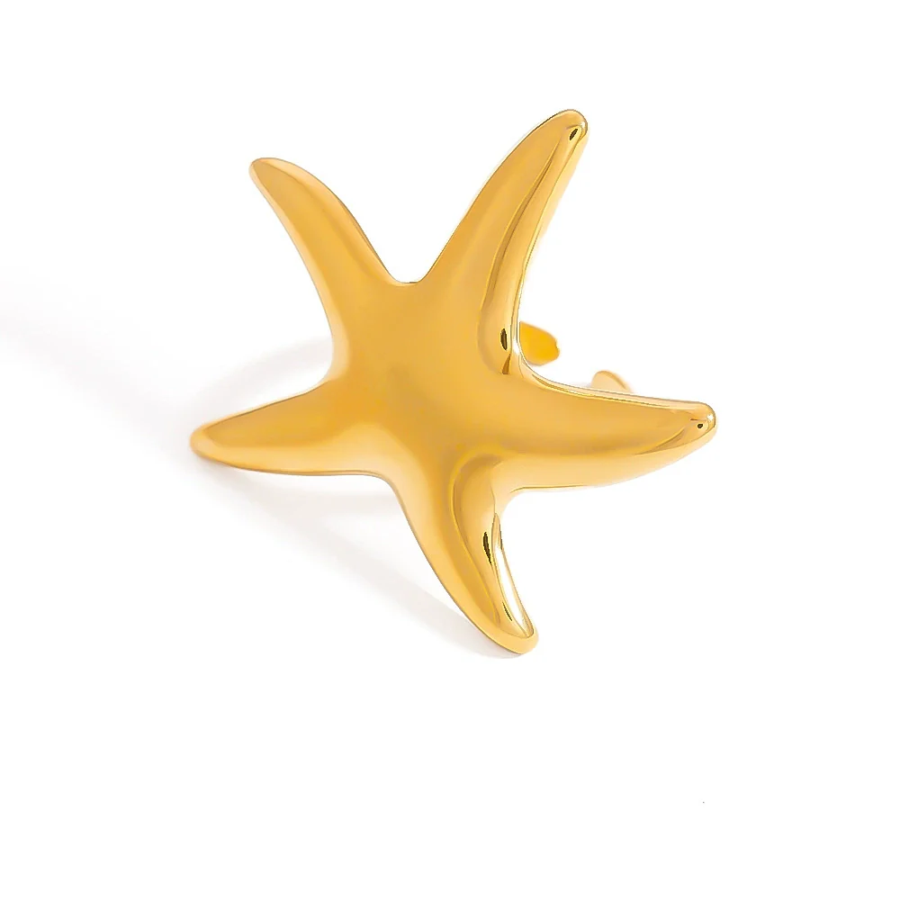 Stainless Steel Ring Ocean Series Starfish Shell Geometric Fashion Minimalist Electroplated Women's Jewelry - Image 5