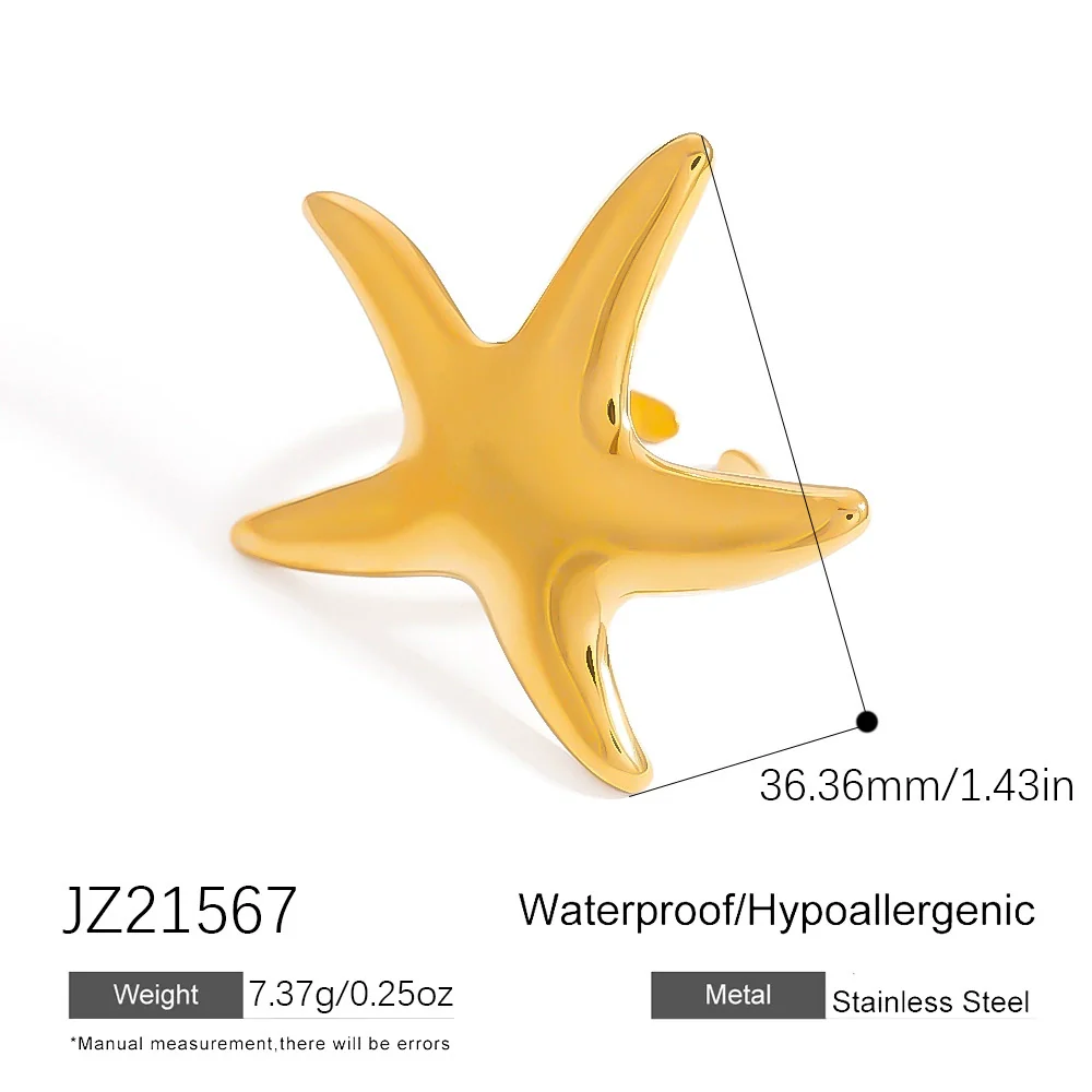 Stainless Steel Ring Ocean Series Starfish Shell Geometric Fashion Minimalist Electroplated Women's Jewelry - Image 8