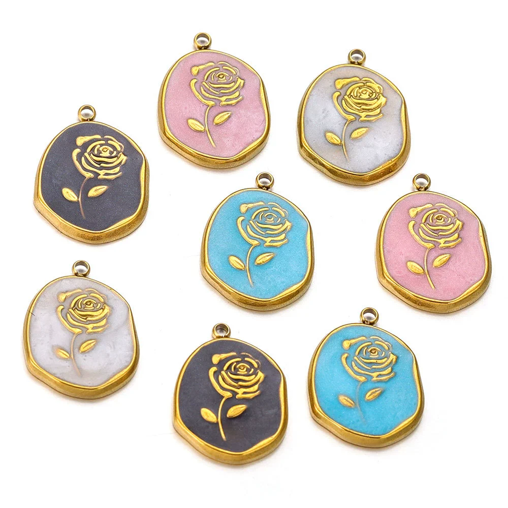 Stainless Steel Rose Enamel Jewelry Pendant For Women Diy Handmade Accessories With Electroplating