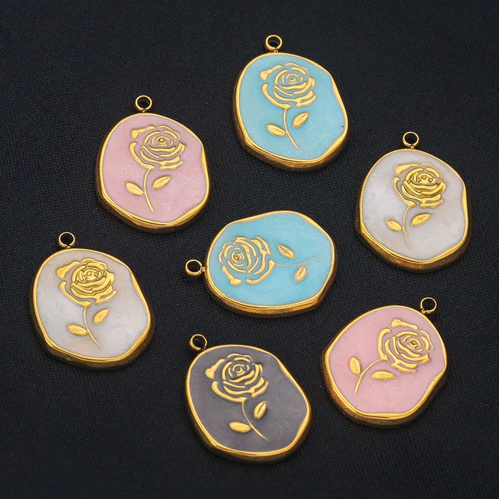 Stainless Steel Rose Enamel Jewelry Pendant For Women Diy Handmade Accessories With Electroplating - Image 3