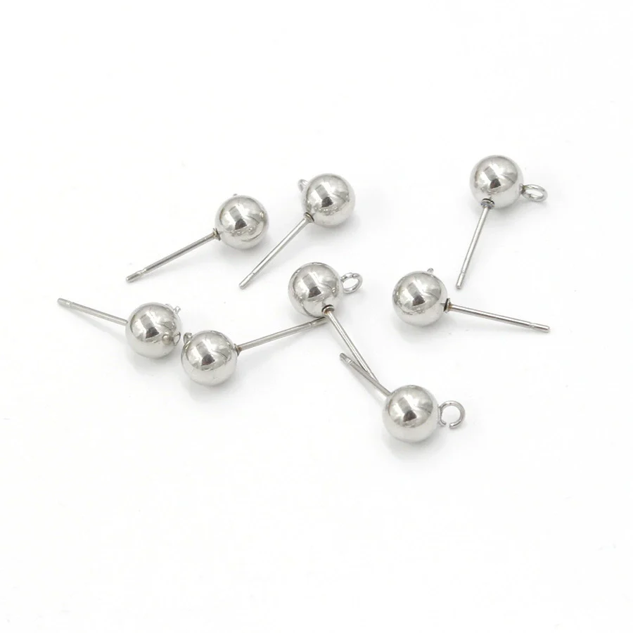 Stainless Steel Round Bead Handmade Ear Studs And Earrings Jewelry Accessories With Glossy Finish And Polish Processing - Image 2