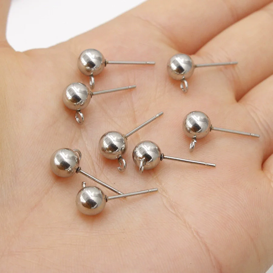 Stainless Steel Round Bead Handmade Ear Studs And Earrings Jewelry Accessories With Glossy Finish And Polish Processing - Image 3