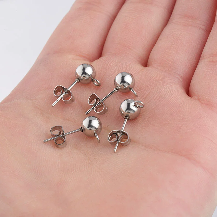 Stainless Steel Round Bead Handmade Ear Studs And Earrings Jewelry Accessories With Glossy Finish And Polish Processing - Image 4
