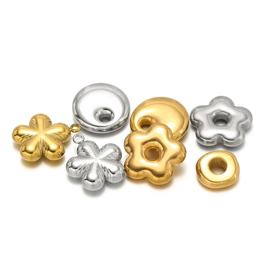 Stainless Steel Round Cake Flower Hexagonal Pendant Jewelry With Electroplating For Necklace And Bracelet