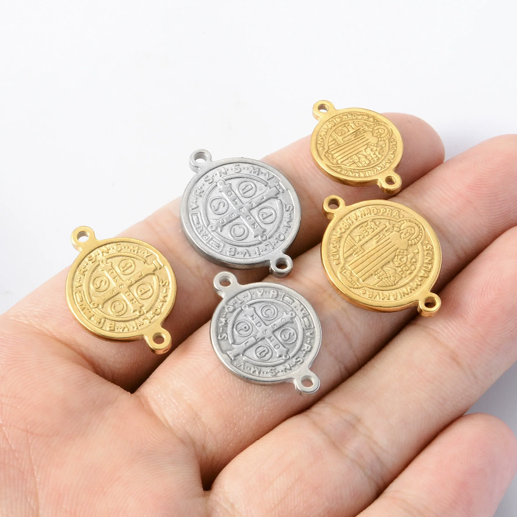 Stainless Steel Round Cross Double Hole Oil Pressure Diy Pendant For Bracelet Necklace Accessories Electroplated - Image 3