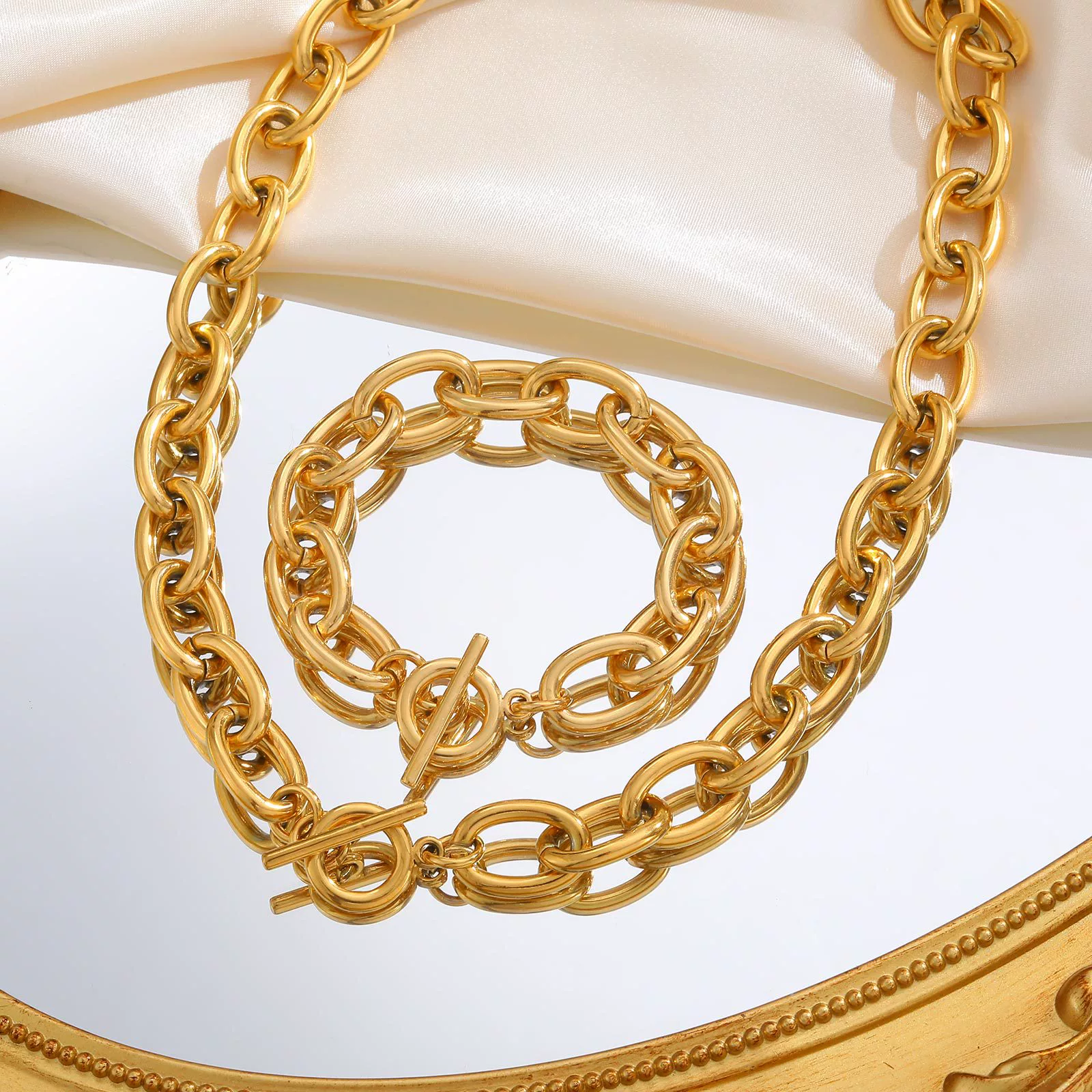 Stainless Steel Round Cross Fashion Chain Bracelet Necklace - Image 4