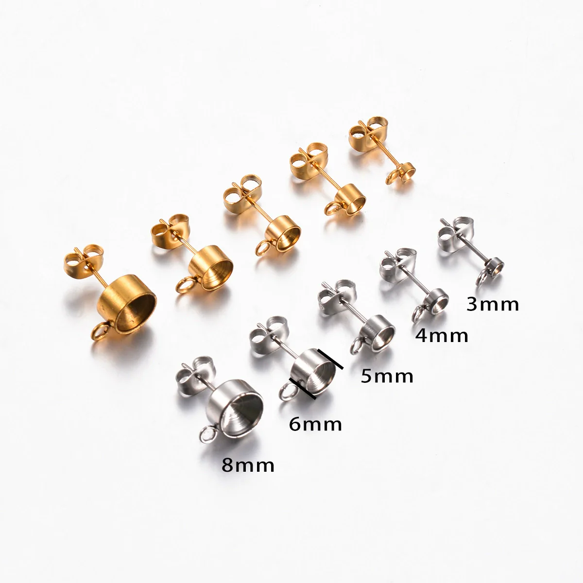Stainless Steel Round Diamondstudded Earring Base With Lifting Ear Pin And Welding Ring Electroplated Accessories