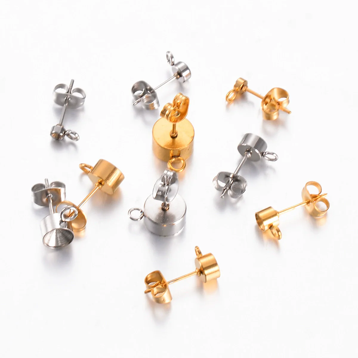Stainless Steel Round Diamondstudded Earring Base With Lifting Ear Pin And Welding Ring Electroplated Accessories - Image 2