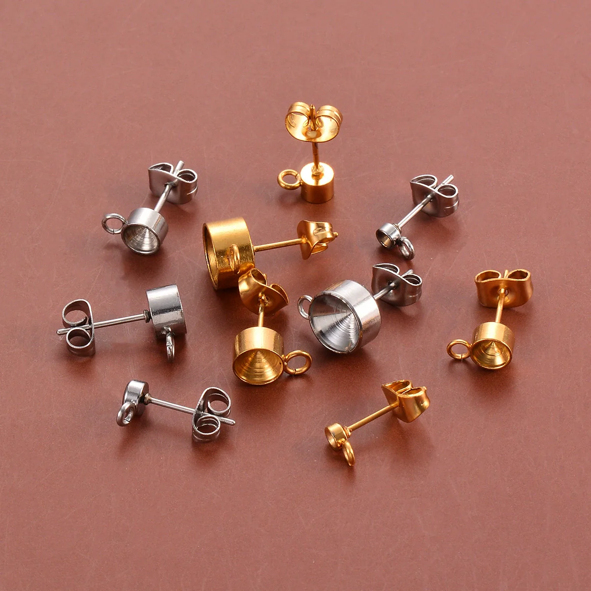 Stainless Steel Round Diamondstudded Earring Base With Lifting Ear Pin And Welding Ring Electroplated Accessories - Image 4
