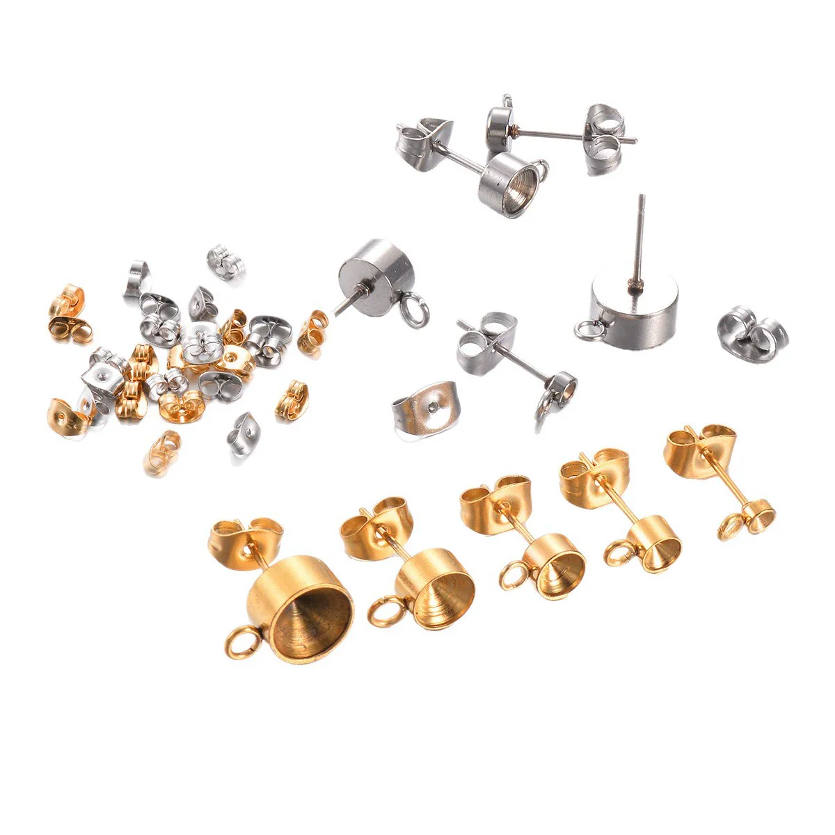 Stainless Steel Round Diamondstudded Earring Base With Lifting Ear Pin And Welding Ring Electroplated Accessories - Image 5