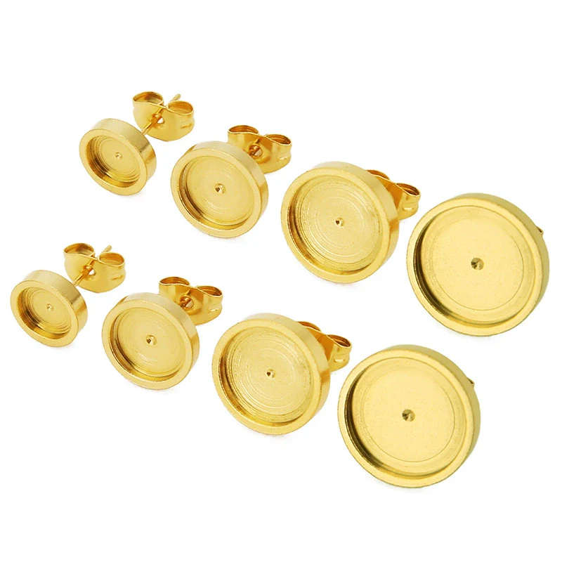 Stainless Steel Round Earring Holder With Gemstone And Ear Plugs Electroplating Diy Earring Accessories