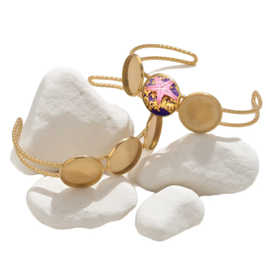 Stainless Steel Round Gemstone Bracelet 18K Gold Vacuum Plated Diy Jewelry Accessory - Image 5