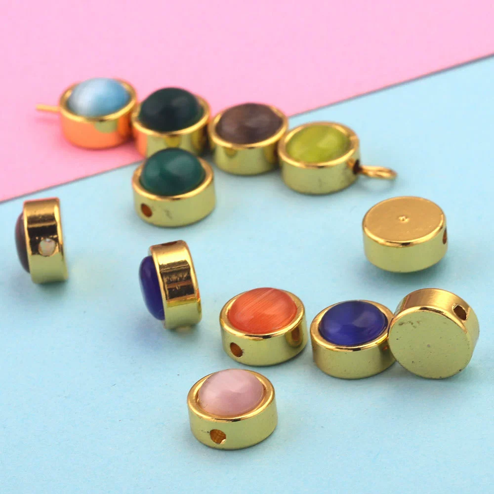 Stainless Steel Round Loose Beads Diy Jewelry Accessories With Cat's Eye Stone And Electroplating Treatment - Image 4