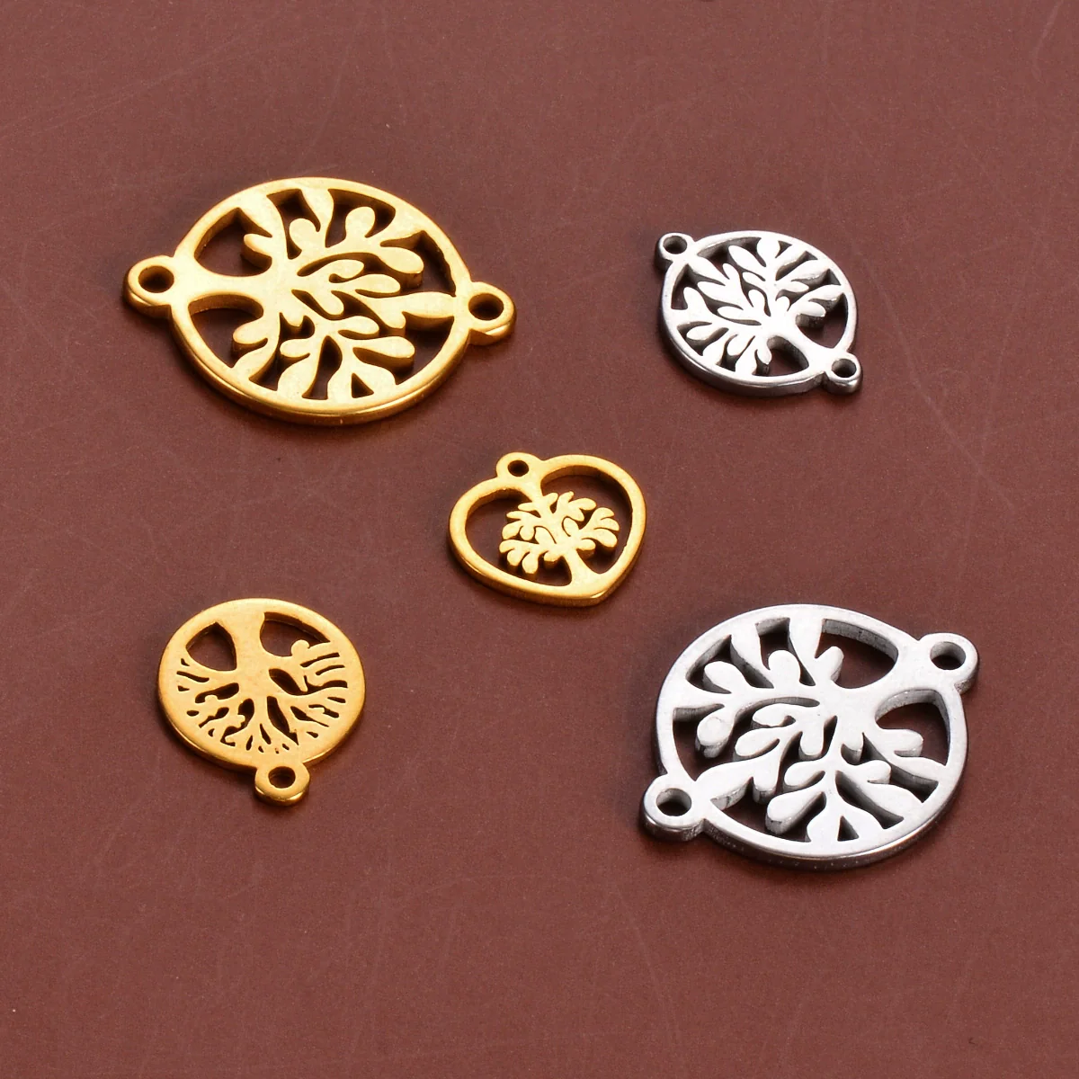 Stainless Steel Round Love Tree Pendant Bracelet Necklace Electroplating Accessories - Image 4