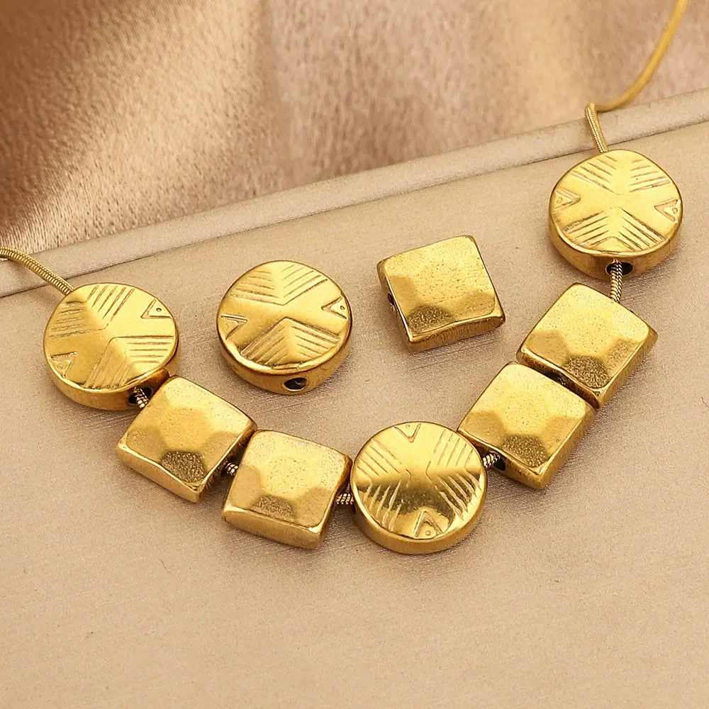 Stainless Steel Round Square Curved Spacer Positioning Beads Vacuum Gold Plated Diy Jewelry Accessories - Image 2