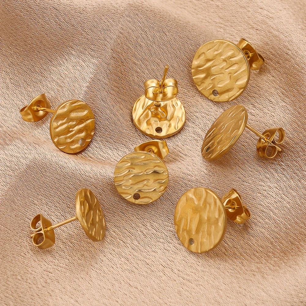 Stainless Steel Round Stud Earrings Irregular Embossed Electroplated Jewelry Accessories